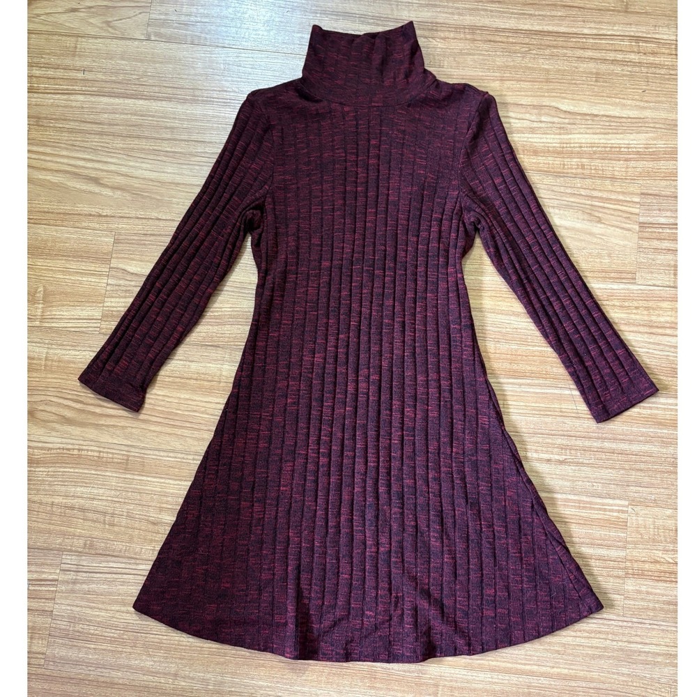 American Eagle Long Sleeve Mini Dress Turtleneck Burgundy Ribbed Cutout Back Med